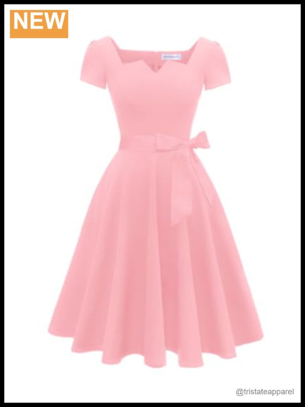 1950s Vintage A-Line Swing Dress Bow Belt Puff Sleeve Cocktail Party